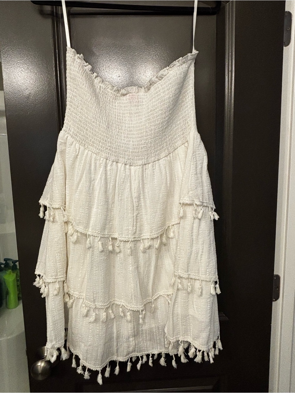 Pink Lily Cream Tiered Mini Dress with Tassels